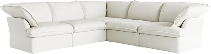 JACH V-Shaped Cloud Sectional Couch, Deep Seats Convertible Sofas, Minimalist Cloud Modular Sofa, Down Fill Soft Sofas for Living Room, Office, Apartment (5 Seats, White)