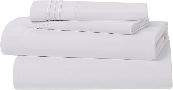 Clara Clark Bed Sheets, Premier 1800 Series 4 Piece Bed Sheet Set, Deep Pocket, Wrinkle, Fade, Stain Resistant, Luxury Soft Bedding Sheets & Pillowcases, Full, White