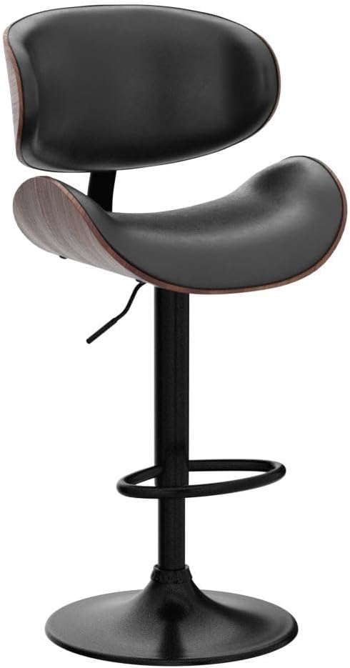 Bar Stools Modern PU Leather Adjustable Swivel Barstools, Kitchen Counter Bar Stool, Island Barstool with Back Set of 2(Black)