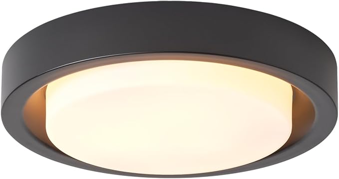 16 Inch Flush Mount Ceiling Light,3-Lights Black Finish with Frosted Glass Shade,Round Ceiling Light Fixture for Bedroom Livingroom Kitchen