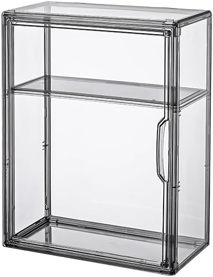 2PACK 3 Tiers Acrylic Display Case with 2 Division Boards, Acrylic Storage Organizers Box with Magnetic Door, Wall-Mounted Dustproof Showcase for Makeups, Purses, Figure