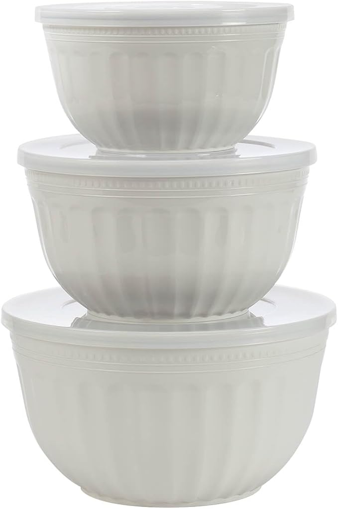 Classic Ceramic-Look Storage Bowls: 6-Pc. Set, Lightweight Plastic with Clear-View Lids. Thick, Sturdy Design. BPA-Free, Dishwasher Safe. Nest for Compact Storage. By Chef's PrideTM