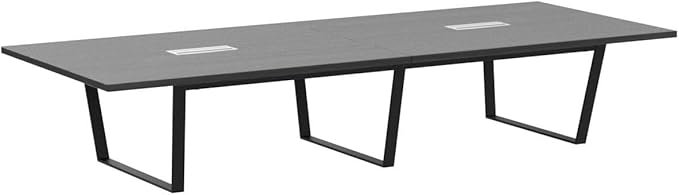 Sturdy Conference Table with Cable Management Grommets Modern Rectangle Office Meeting Table with Wood Tabletop and Metal Frame & Legs- Easy Assembly Boardroom Table (Grey, 12 Foot)