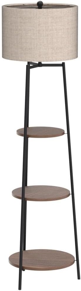 Floor Lamp, Standing Reading Light with Shelves and Fabric Shade, Modern Tall Pole Lamp, Accent Furniture Décor Lighting for Living Room, Bedrooms Black