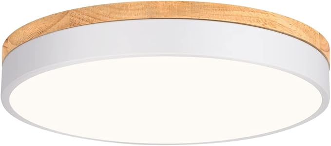 Dimmable Modern Wood Ceiling Light, White LED 5CCT 2700K-6000K Flush Mount Ceiling Lighting Fixture, Round Light Fixtures for Kitchen Living Room Dining Room Bedroom-15.8in