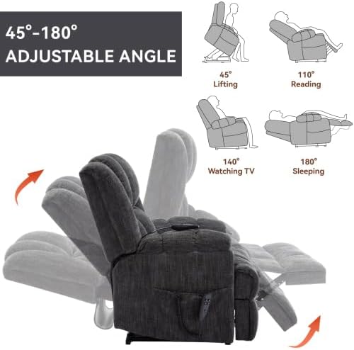 Luxlen Power Lift Recliner Chair for Elderly, Heat Massage Recliners, Dual Motor Oversized Lift Chair, Medium-Firm Electric Lift Recliners with Remote - Dark Grey