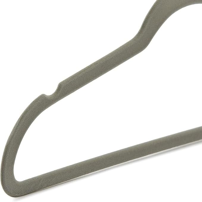 Amazon Basics Slim, Velvet, Non-Slip, Durable Suit Clothes Hangers for Closet, Coats, Pants, Shirts, Gray/Silver, Pack of 100