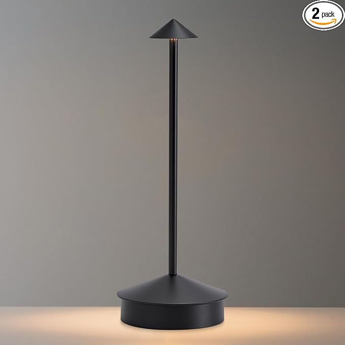 EJQ Cordless Table Lamps, 3 Colors Stepless Dimming Touch Lamp, Outdoor 6000mAh Rechargeable Battery LED Desk Lamp for Bedroom/Couple Dinner/Desk/Cafe/Dining Room (Black)