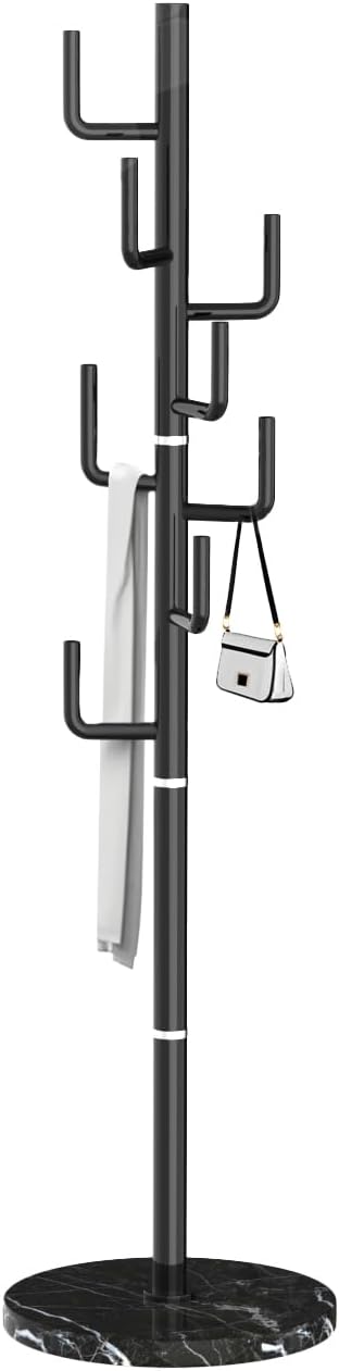 ZOZOE Metal Modern Coat Racks, Cactus Coat Rack Freestanding with Natural Marble Base, Coat Rack Stand with 8 Hooks, Coat Tree Hanger Stand for Bags, Hats, Entryway, Office