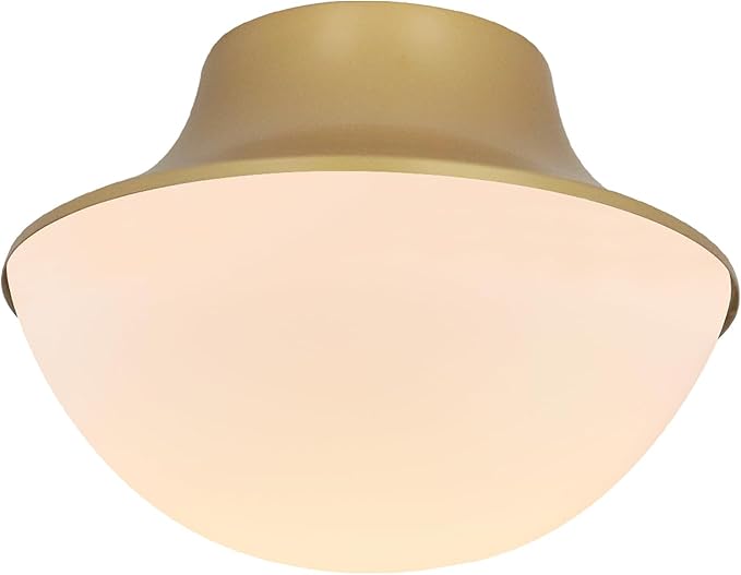 Modern Gold Semi Flush Mount Ceiling Light Fixture Brass Orange Round Bowl Shape Milk Glass Light Fixture Ceiling Mount for Bathroom Bedroom Hallway Entrance Staircase Office Living Room