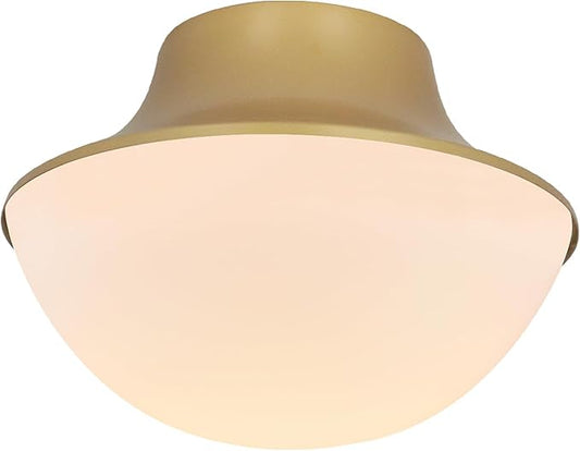 Modern Gold Semi Flush Mount Ceiling Light Fixture Brass Orange Round Bowl Shape Milk Glass Light Fixture Ceiling Mount for Bathroom Bedroom Hallway Entrance Staircase Office Living Room