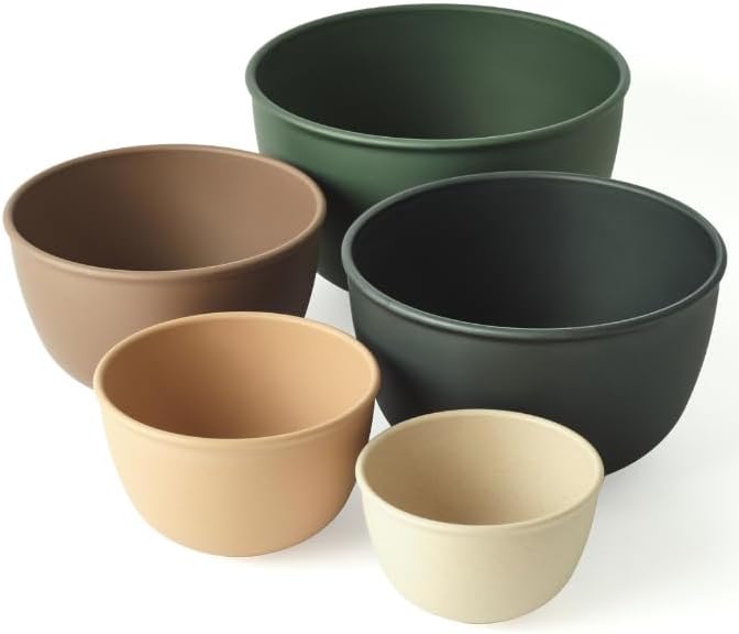 Bamboozle Mixing Bowls | 5 Piece Plant-Based Nesting Bowl Set | Matte Finish | Multi-Color | Dishwasher and Microwave Safe | Alpine Forest