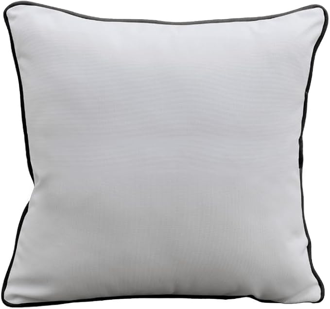 East Green 18 x 18 Waterproof Outdoor Pillow with Insert, White with Black Piping - Premium Olefin Outdoor Accent Pillow for Patio Furniture