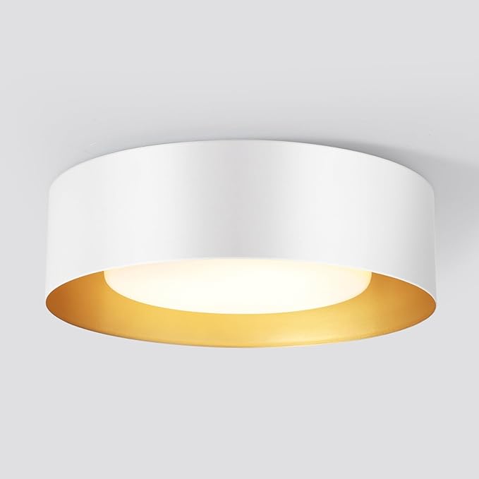 Vikaey Modern Mid Century Flush Mount Ceiling Light, 2-Light Minimalist Round Close to Ceiling Light Fixture, White Drum Ceiling Lamp with Glass Lampshade for Bedroom, Hallway, Kitchen, 12.5in