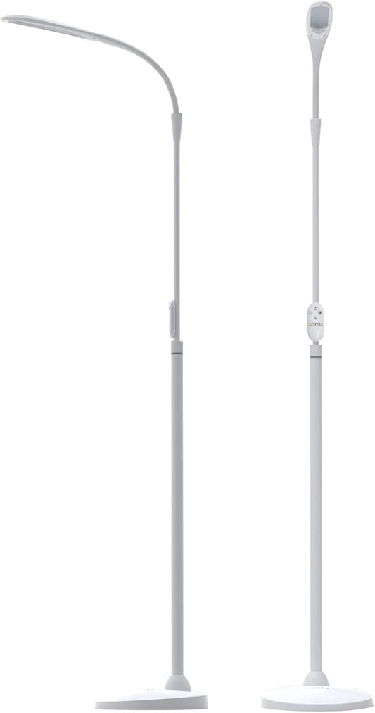 Stella Sky Two Premium 10W LED Floor Task Lamp - White - Adjustable Dimmable Low Vision Natural Sunlight Light - Bright Macular Degeneration Lighting - Hobby, Crafting, Sewing, Artist, Reading, Office