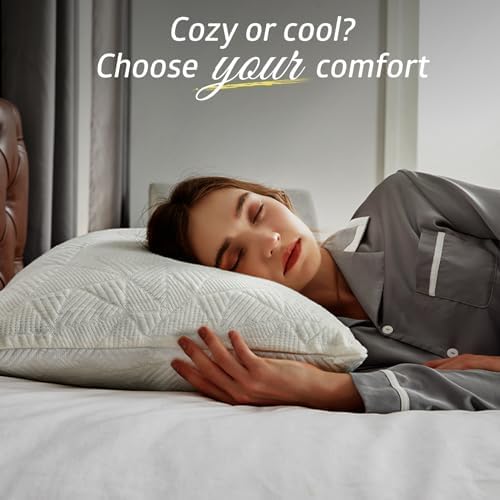 BETU Cooling Pillows Queen Size Set of 2, Shredded Memory Foam Pillows Cool for Hot Sleepers, Adjustable Firm Soft Support Bed Pillows Perfect for Back Neck Pain and Side Sleeping with Cover, White