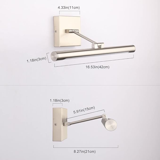 Joosenhouse LED Picture Lights Hardwired Dimmable 16.53" Inch Artwork Display Lamp with Swing Arm 7W(45W Eqv.), Hardwired Connection, 3000K Warm White, Brushed Nickel