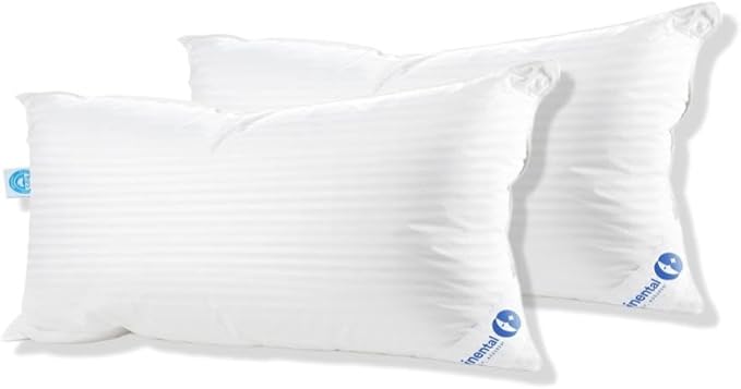 Continental Bedding | Serenity Goose Down Pillow | 700 Fill Power Hungarian White Down | 400TC Cotton Damask Shell | Made in USA | Firm, King, 2 Count