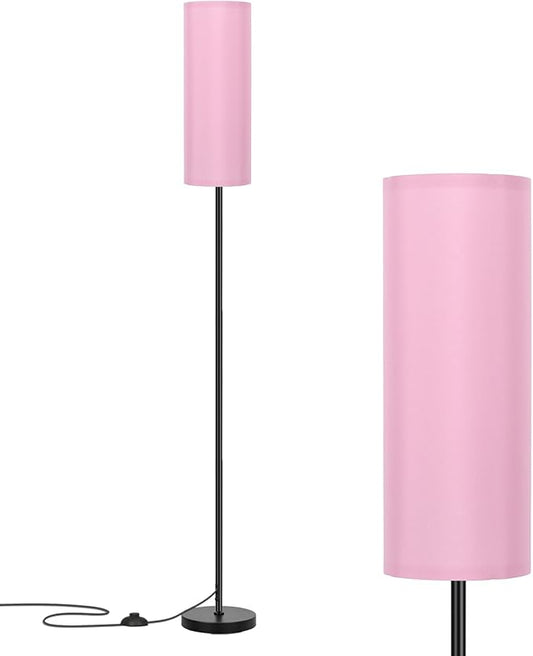FRIDEKO HOME Floor Lamp with Pink Shade, Simple Design with Foot Pedal Switch, Small Tall Lamps for Living Room Bedroom Office, Corner Floor Stand Light with Black Pole Lamp (No Bulb/No Remote)