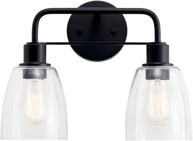 Kichler Meller 15 Inch 2 Light Vanity Light with Clear Glass in Black