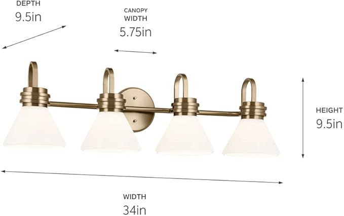 KICHLER Farum 34" 4-Light Vanity Light with Opal Glass in Champagne Bronze, for Single or Double Vanity, Oveer a Mirror, Powder Room, Bathroom, (34" W x 9.5" H), 55156CPZ