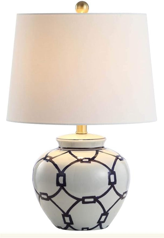 SAFAVIEH Lighting Collection Anders White/ Blue 21-inch Bedroom Living Room Home Office Desk Nightstand Table Lamp (LED Bulb Included)