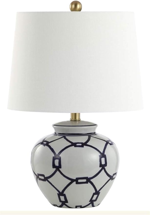 SAFAVIEH Lighting Collection Anders White/ Blue 21-inch Bedroom Living Room Home Office Desk Nightstand Table Lamp (LED Bulb Included)