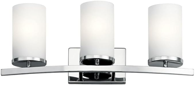 Kichler Crosby 23" Vanity Light in Chrome, 3-Light Contemporary Bathroom Light with Satin Etched Cased Opal Glass, (23" L x 8.75" H), 45497CH