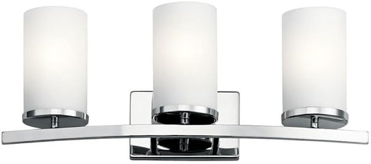 Kichler Crosby 23" Vanity Light in Chrome, 3-Light Contemporary Bathroom Light with Satin Etched Cased Opal Glass, (23" L x 8.75" H), 45497CH