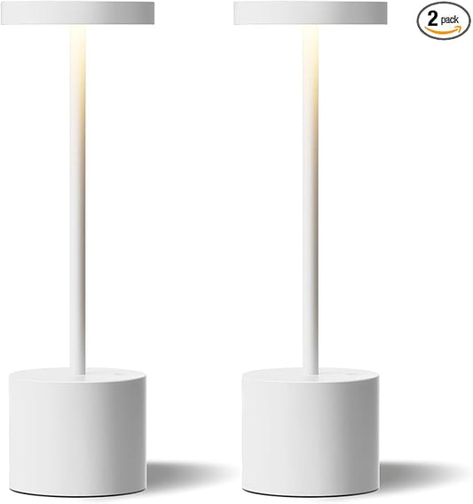 Kakanuo White Cordless Lamp Set, Rechargeable Lamp, 3 Color Temperature, LED Outdoor Wireless Lamps, Battery Operated Lamps, Stepless Dimmable, Touch Control