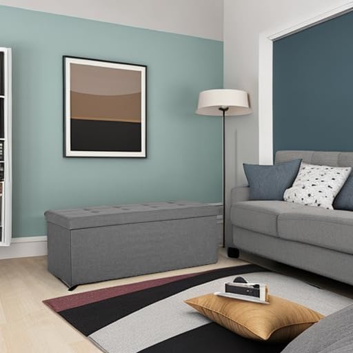 SUPER DEAL Folding Storage Ottoman Bench, 43 Inches Footrest with Divider Foam Padded Seat Large Storage Chest Long Box for Living Room Bedroom Entryway, 660 lbs Capacity, Light Grey