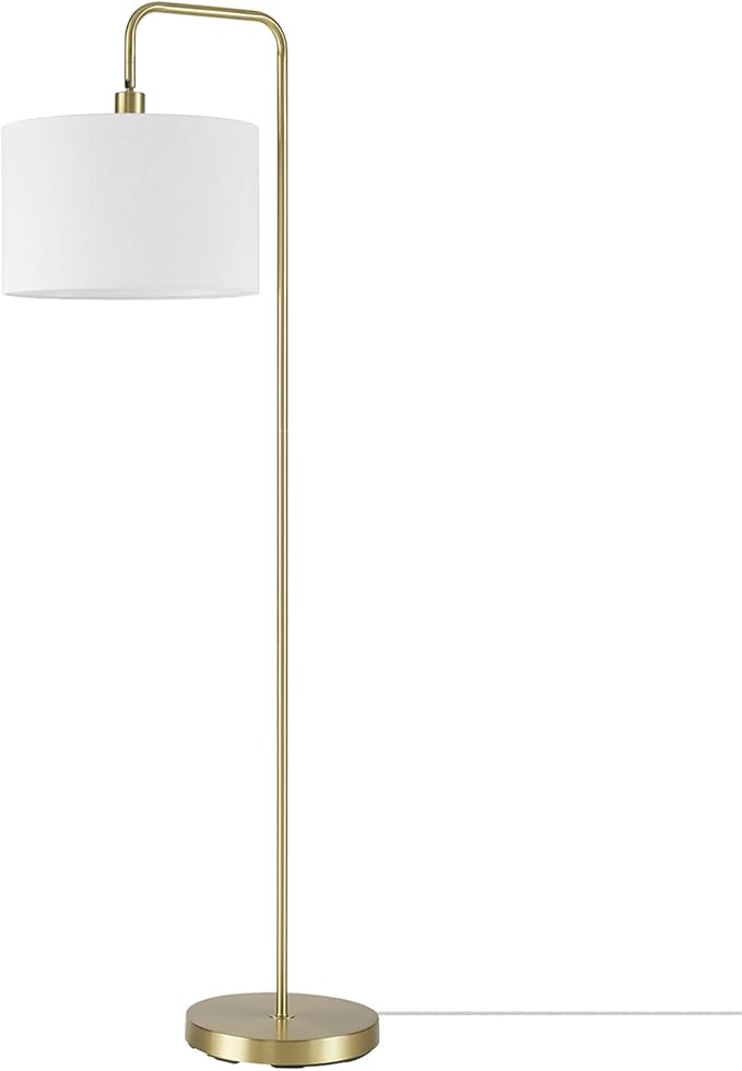 GLOBE Electric 61000021 58" Floor Lamp, Brass, White Linen Shade, On/Off Rotary Switch on Socket, Living Room Decor, Standing Lamps, Tall Lamp for Living-Room Corner