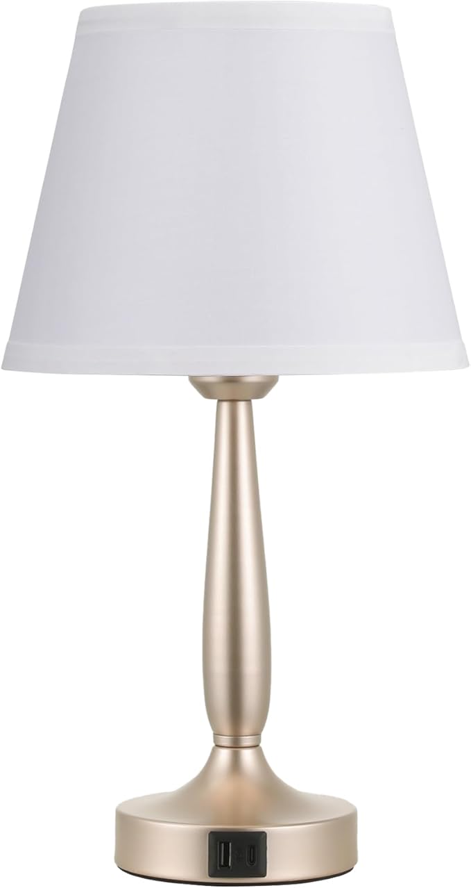 Kakanuo Touch Table Lamp for Bedroom, Small Bedside Lamp with USB C Charging Port, 3 Way Dimmable Touch Control Nightstand Lamp for Living Room, White Shade and Champagne Gold Base