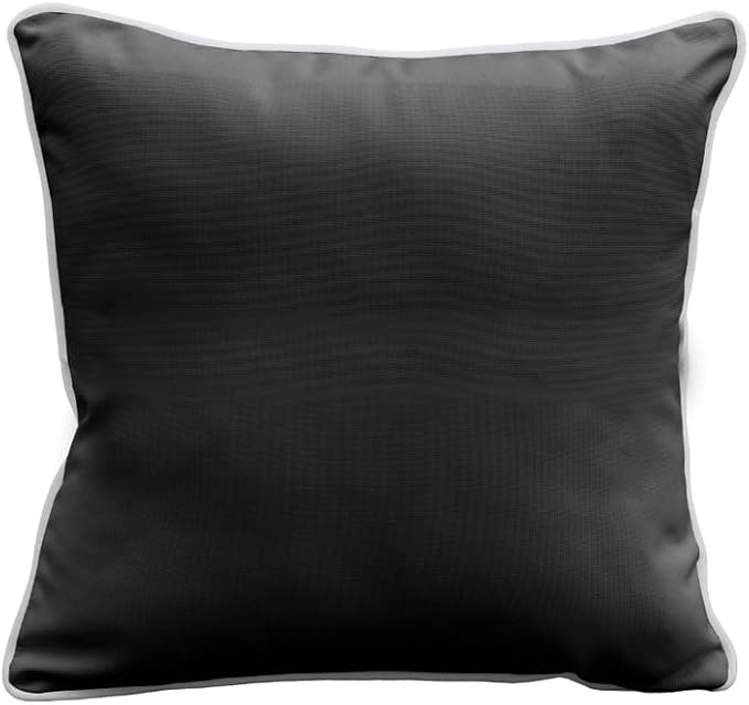 East Green 18 x 18 Waterproof Outdoor Pillow with Insert, Black with White Piping - Premium Olefin Outdoor Accent Pillow for Patio Furniture
