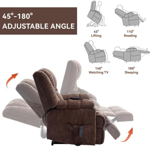 Luxlen Power Lift Recliner Chair for Elderly, Heat Massage Recliners, Dual Motor Oversized Lift Chair, Medium-Firm Electric Lift Recliners with Remote - Dark Brown