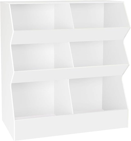 DINZI LVJ Toy Storage Organizer, Kids Bookshelf, Wooden Toy Storage Cabinet, 6 Cubby Children Bookcase, 39.4" L Toddler Book Shelf for Playroom, Living Room, Nursery, Hallway, School, White
