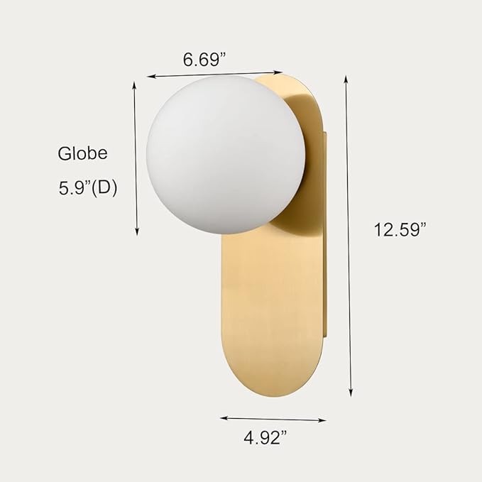 HOLKIRT Brass Wall Sconces Set of Two,Modern Wall Light,Globe Wall Sconce Wall Mount Light Wall Lighting for Bedroom Bathroom Living Room
