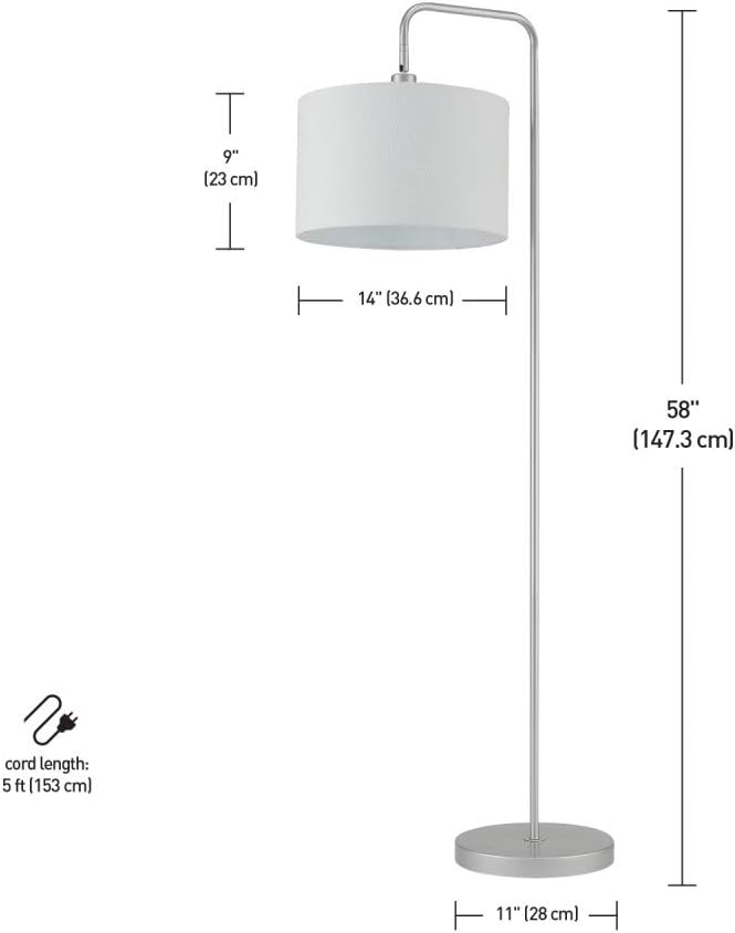 GLOBE Electric 67396 Barden 58" Floor Lamp, Silver, White Fabric Shade, On/Off Socket Rotary Switch