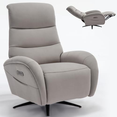 Power Recliner Chairs for Adults, Recliner Swivel Chair with USB & Type-C Ports, Khaki Fabric Recliner Chairs for Adults with 270° Swivel, Oversize Reclining Chair W/ 20.1" Wide Seat