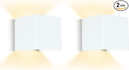 HEQIQEH Modern Cube Battery Operated Wall Sconces, White LED Cube Indoor Up and Down Wall Lamp with Remote Control, Dimmable Cordless Wall Lighting Fixtures for Living Room,Bedside (White - 2 Pack)
