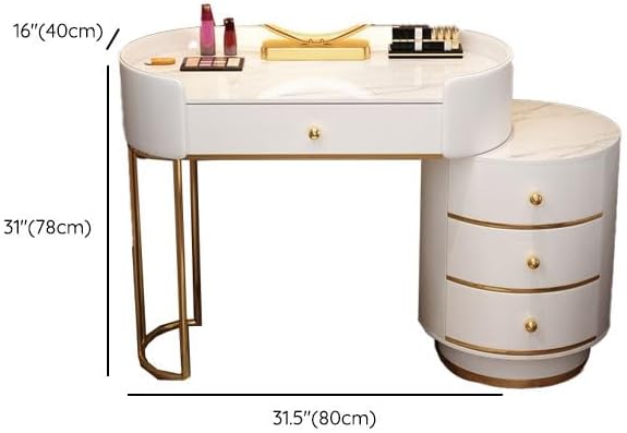 KWOKING Contemporary Make-up Vanity with Slate Stone Top & Storage Drawers Bedroom Dressing Table Storage Cabinet Integrated Table White - Makeup Vanity & Mirror 31" L x 16" W x 31" H