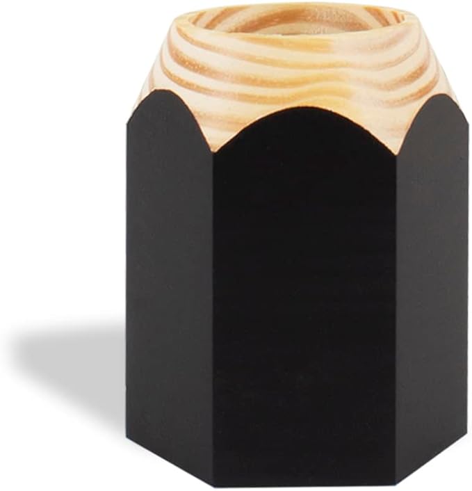 GEGUTON Sharpener Shaped Pen Holder – Black Solid Wood and Steel and Retro Design – Organizes Desk Accessories, Adds Charm to Workspaces, Great Gift – Fun Collection