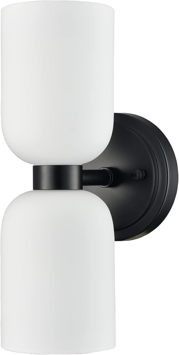 CLAXY Bathroom Light Fixtures 2-Light Vanity Lights-Milky Glasss Shade Wall Sconces with Black Finish