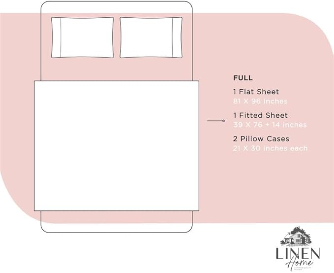 Linen Home 100% Cotton Percale Sheets Full Size, English Rose, Deep Pocket, 4 Pieces Set - 1 Flat, 1 Deep Pocket Fitted Sheet and 2 Pillowcases, Crisp Cool and Strong Bed Linen