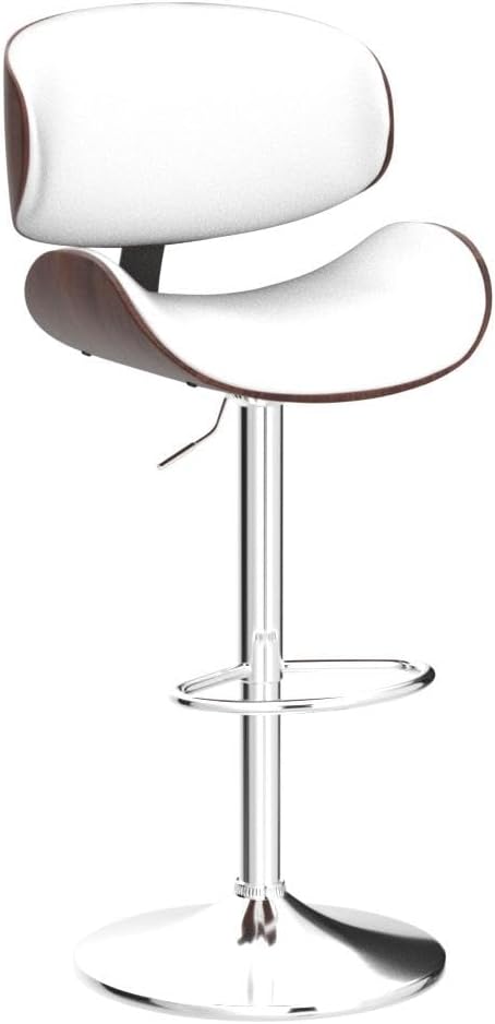 Bar Stools Set of 2, Bentwood Adjustable Height Swivel Bar Stools, PU Leather Upholstered Bar Chair with Back and Footrest for Bar, Kitchen, Dining Room, White