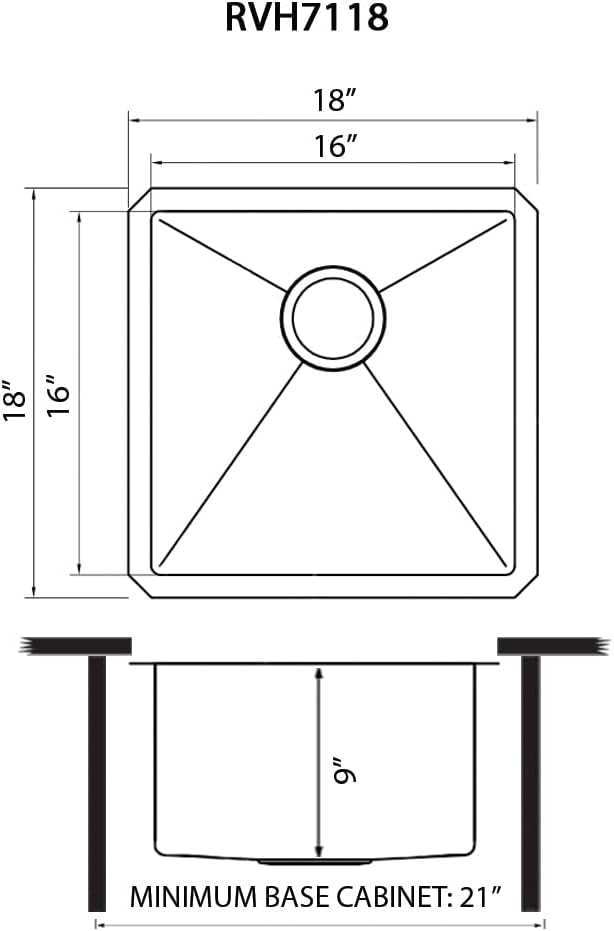 Ruvati 18 inch Undermount Bar Prep 16 Gauge Kitchen Sink Round Corners Stainless Steel Single Bowl - RVH7118