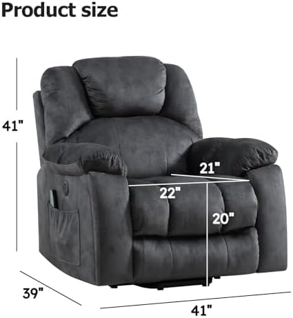 Phoenix Home Large Power Lift Recliner with Massage and Heat for Elderly, Electric Chair with USB Port, 2 Hidden Cup Holders, Dark Grey
