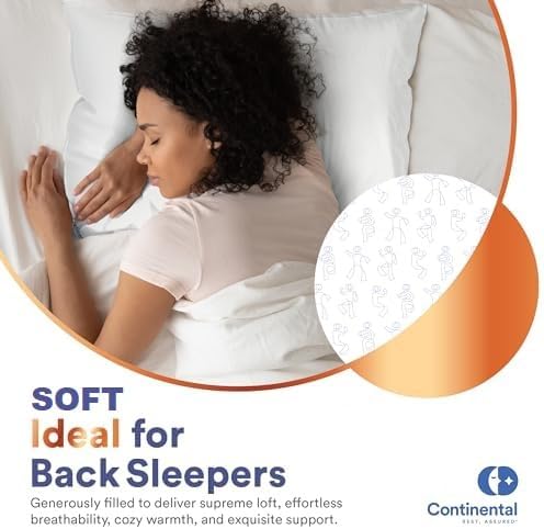 Continental Bedding 100% Siberian Goose Down Pillow 800 Fill Power, Soft, Queen, White