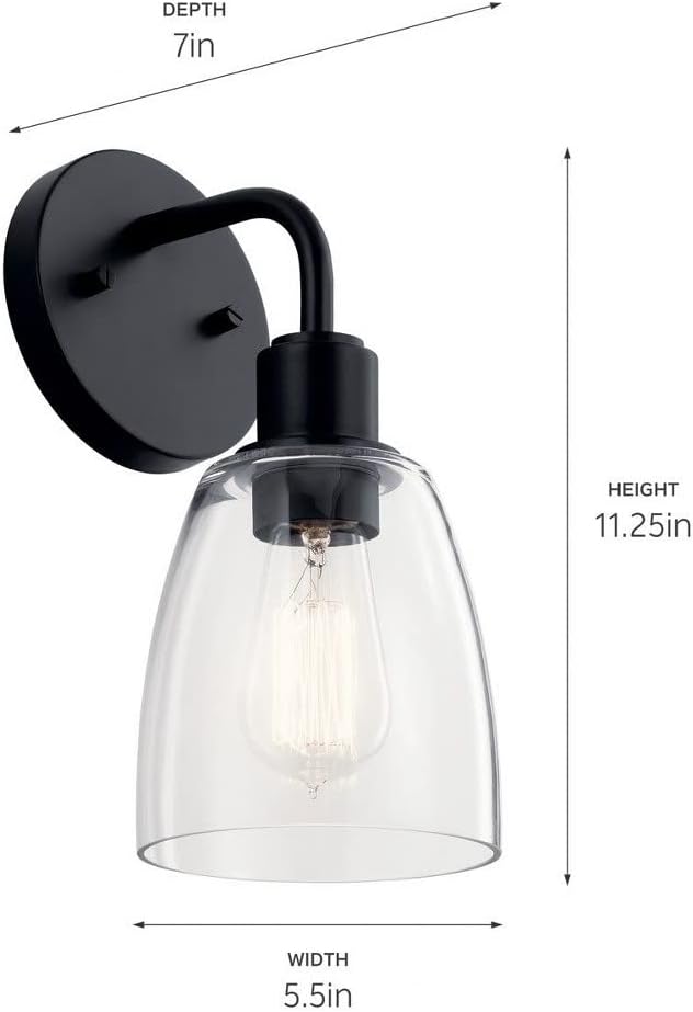 Kichler, Meller 11.25 Inch 1 Light Wall Sconce with Clear Glass in Brushed Nickel, 55100NI