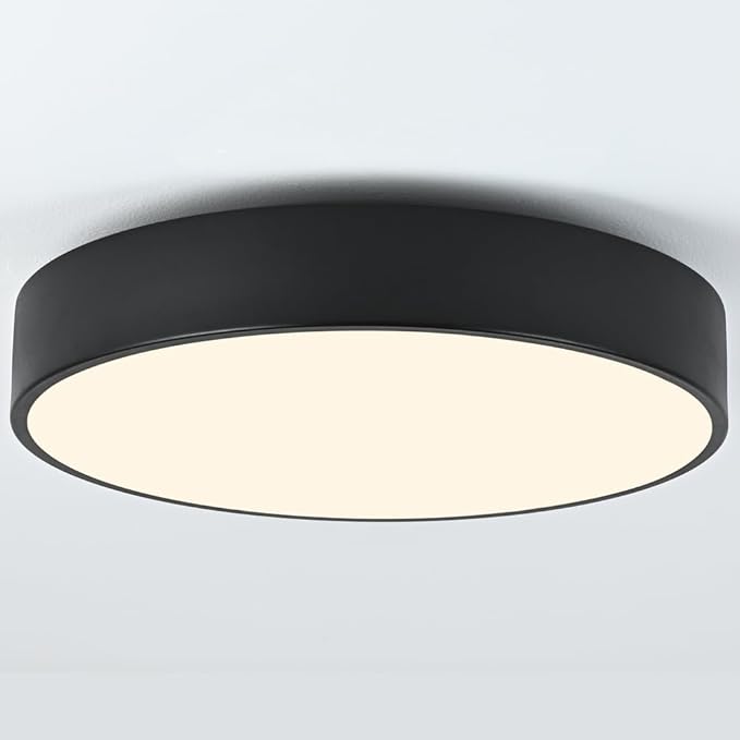 Modern Black Flush Mount Ceiling Light, 3-Lights Round Ceiling Light, Minimalistic Ceiling Lamp Acrylic Shade Lighting Fixture for Bedroom Laundry Room Bathroom Hallway(15.8 Inch)